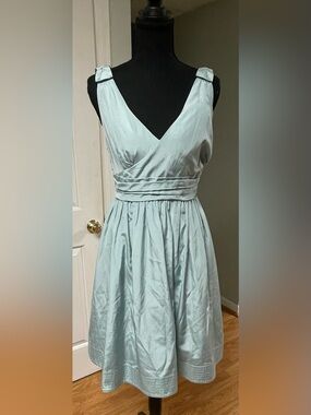 Anthropologie Hitherto Seafoam Silk Cotton Bow Strap Fit & Flare Dress - 4
